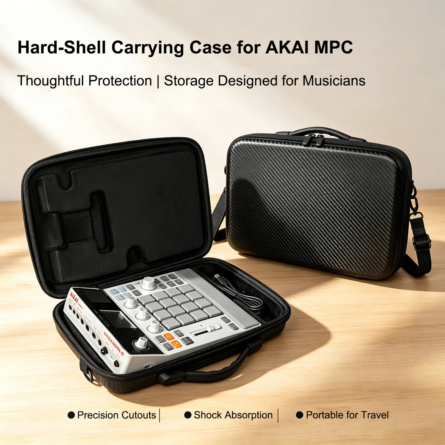 for Akai Professional MPC Sample Hard Shell Carrying Case Zoned Storage Cable Separation Shockproof Portable