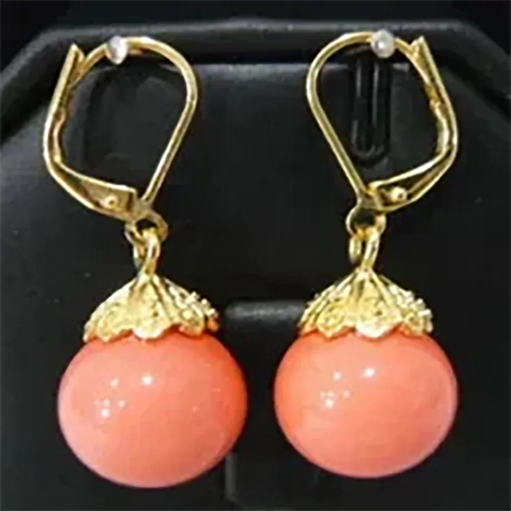 new Pink Coral Beads Dangle 18KGP Clasp Hook Earrings