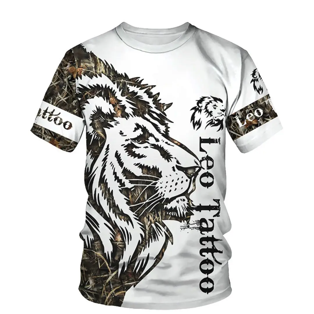 Summer Men\'s New T-shirt Classic lion 3D Printed Trend Casual Short sleeved Top Casual T-shirt Super Large S-6XL Casual