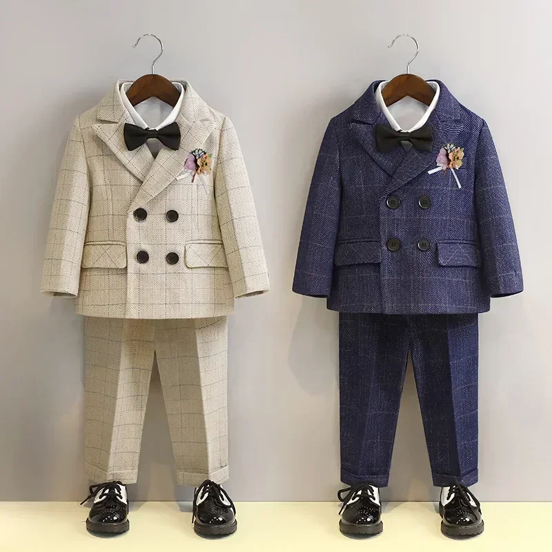 

Boys Suit for Weddings Autumn Gentleman Plaid Birthday Blazer Set 2 To 12 Y Kids School Uniform Host Chorus Performance Costumes