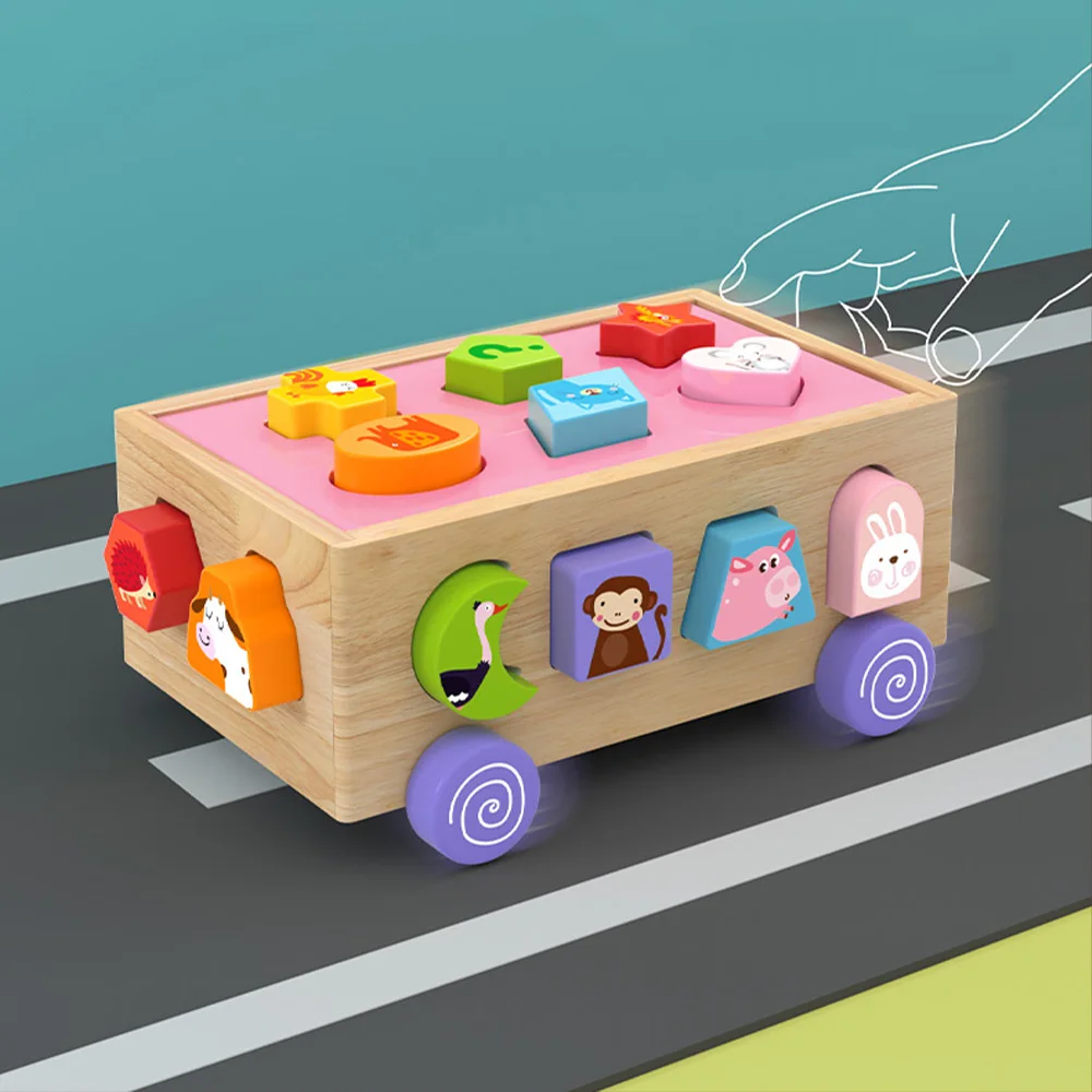 Berbagai bentuk kayu cocok untuk mainan anak angka geometris Hewan permainan keranjang Montessori pendidikan blok bangunan mainan anak