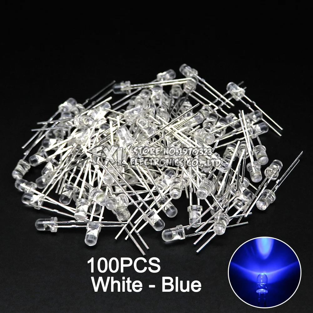 100PCS F3 LED Diode 3MM Sortiertes Kit Weiß Grün Rot Blau Gelb Orange Rosa Lila Warmweiß DIY Kit Leuchtdiode bxv