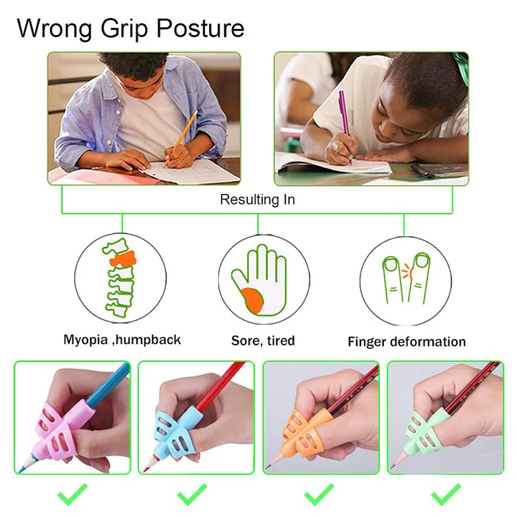 5-teiliger Schreibhilfe-Griff, Trainer, Haltungskorrektur, Fingergriff für Kinder im Vorschulalter, Kinder und Erwachsene für links oder rechts – Detail 3