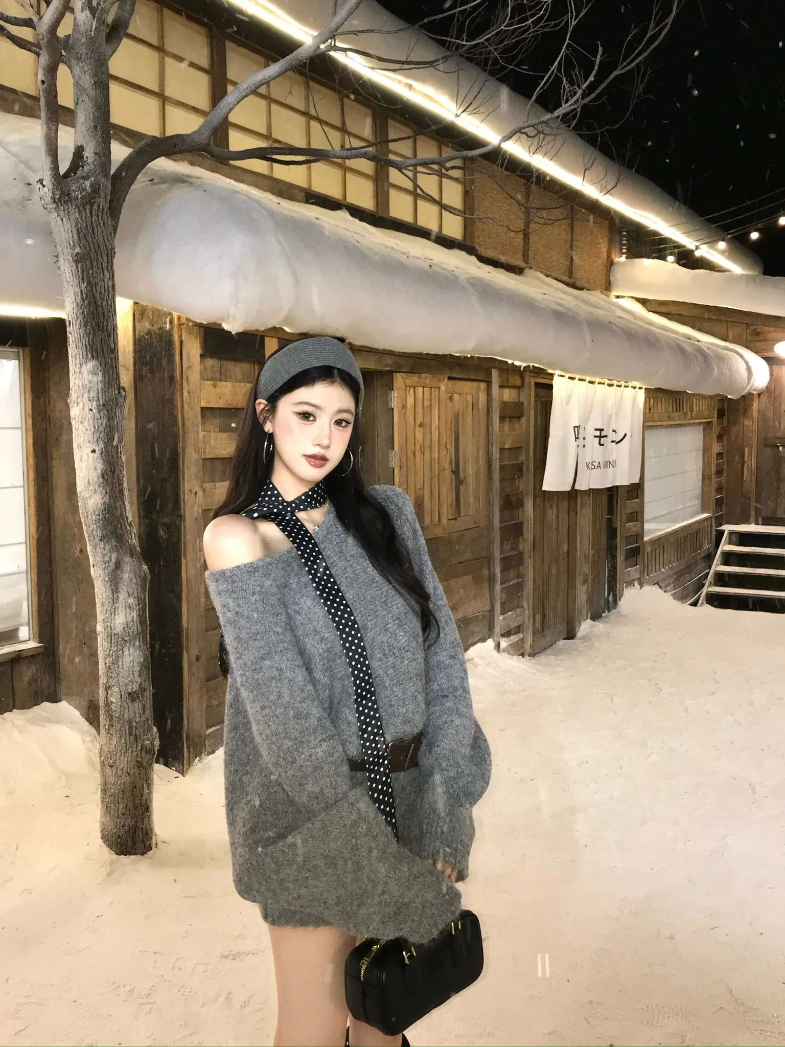 

YUWAN Зимнее уютное вязаное платье с открытыми плечами и длинными рукавами, свободного кроя, для женщин, теплое, утолщенное, осенне-зимнее, для повседневной носки, модное