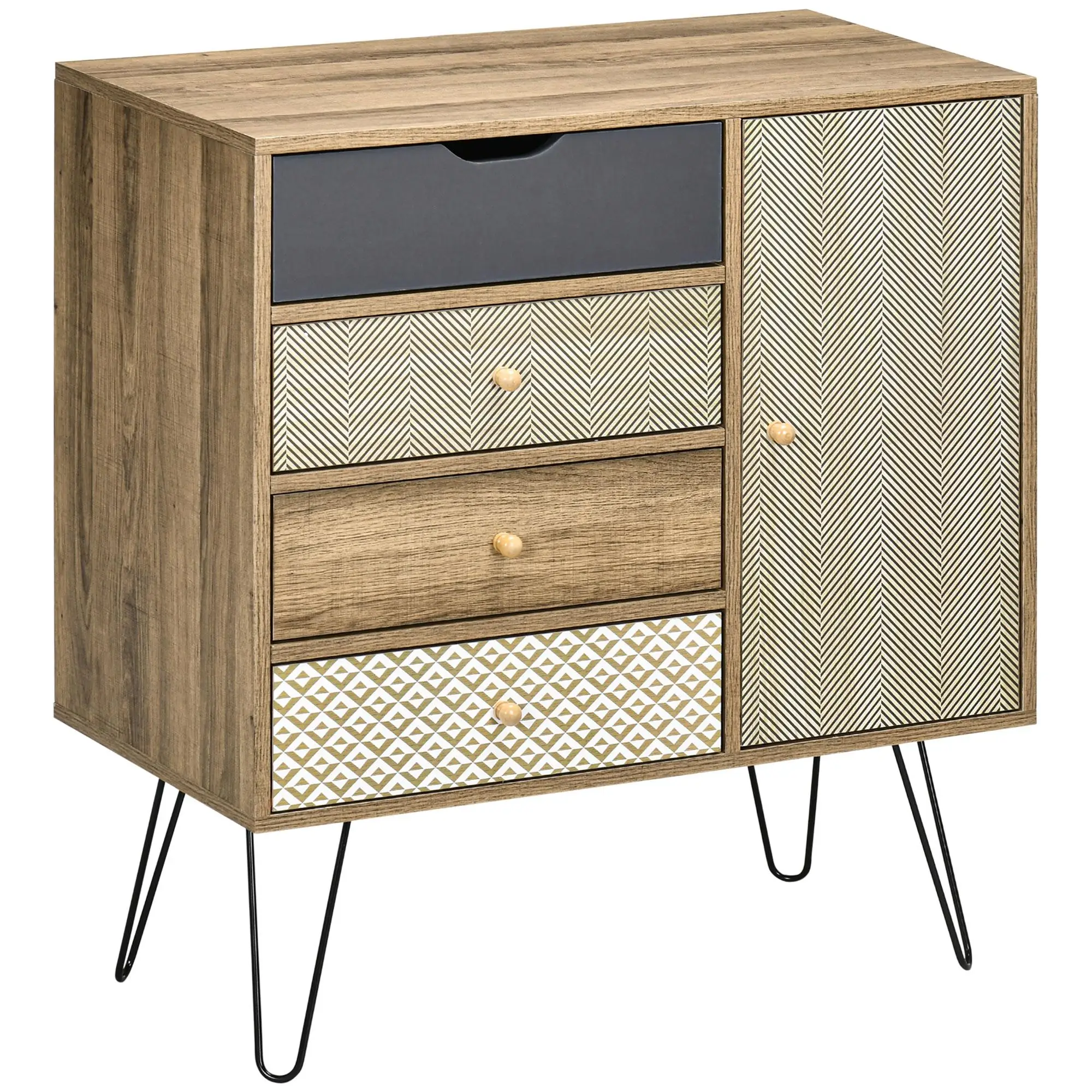 Commode style boho HOMCOM 4 tiroirs pieds en métal en forme de fer à cheval Marron 79x39x86cm salon chambre