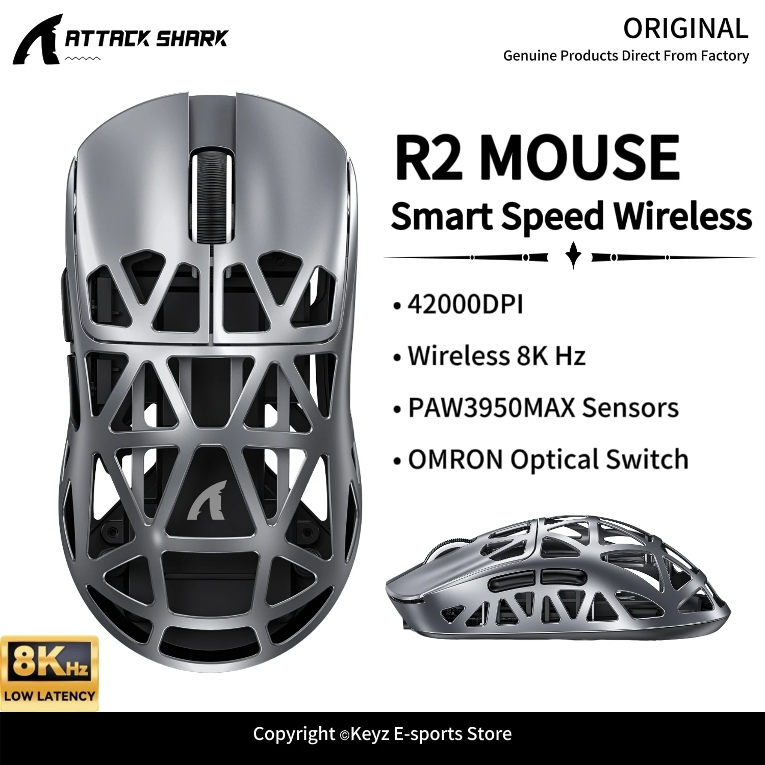 ATTACK SHARK R2 Lightweight Mouse 8K Hz Wireless Mouse PAW3950Max Sensor 42000DPI and OMRON Optaicl Switch  for Gaming Mouse