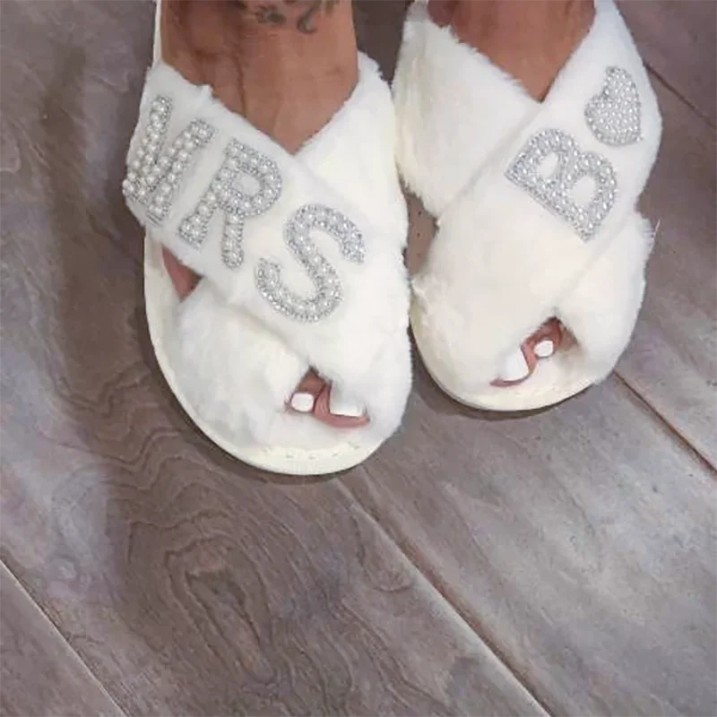 Mrs+a-z Letters Pearl Letters Soft Open Slipper Bachelorette Bach Party Decorations Bridesmaid Wedding Supplies Honeymoon Gifts