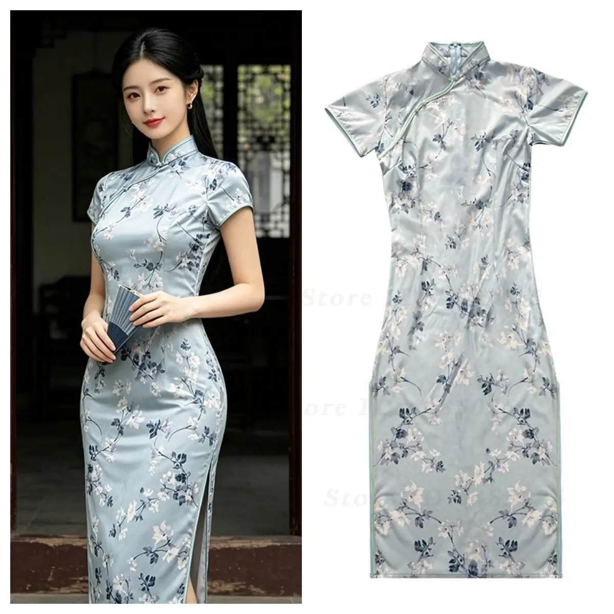 Modified Qipao Dress for Mature Women Slim Figure-Flattering Elegant Daily Commute Party Formal Chinese Style Banquet Gown