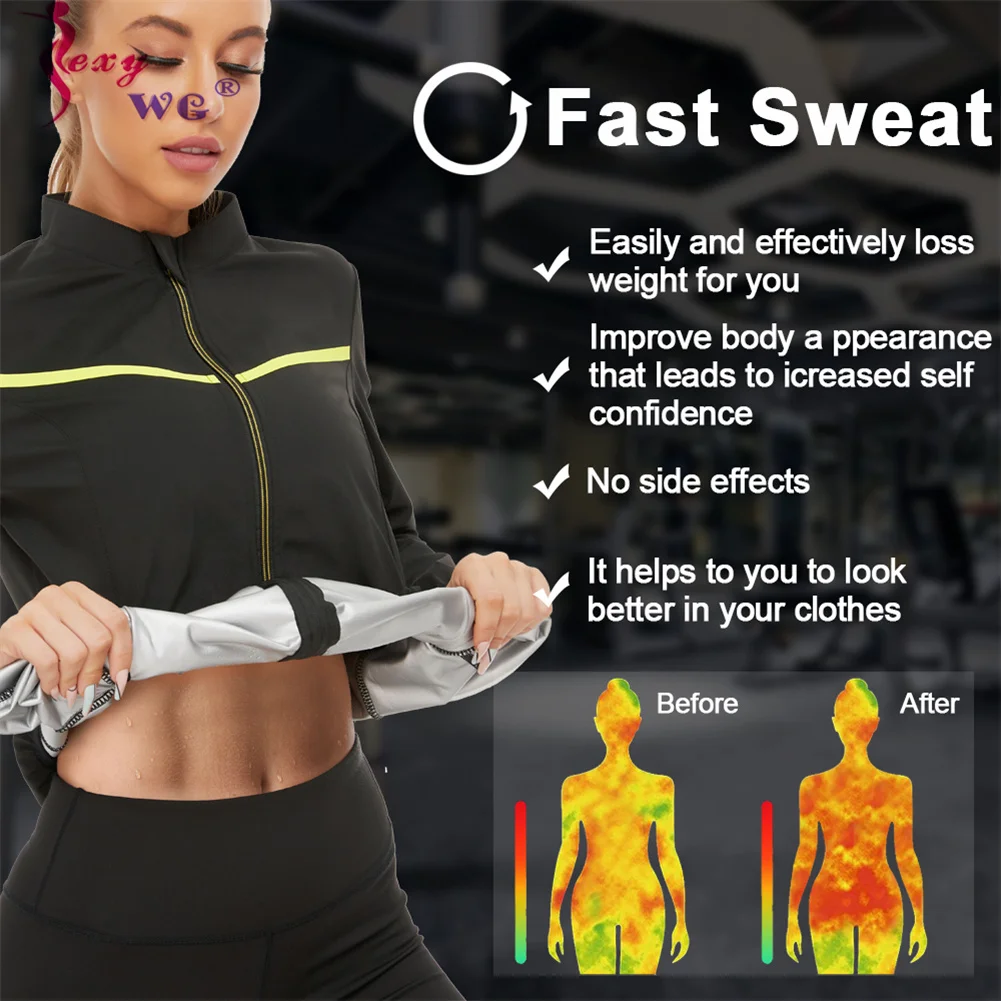 SEXYWG-traje de Sauna adelgazante para pérdida de peso, Tops de sudor para mujer, camisa de manga larga para entrenador de cintura, chaleco de entrenamiento para gimnasio, ropa moldeadora de Fitness