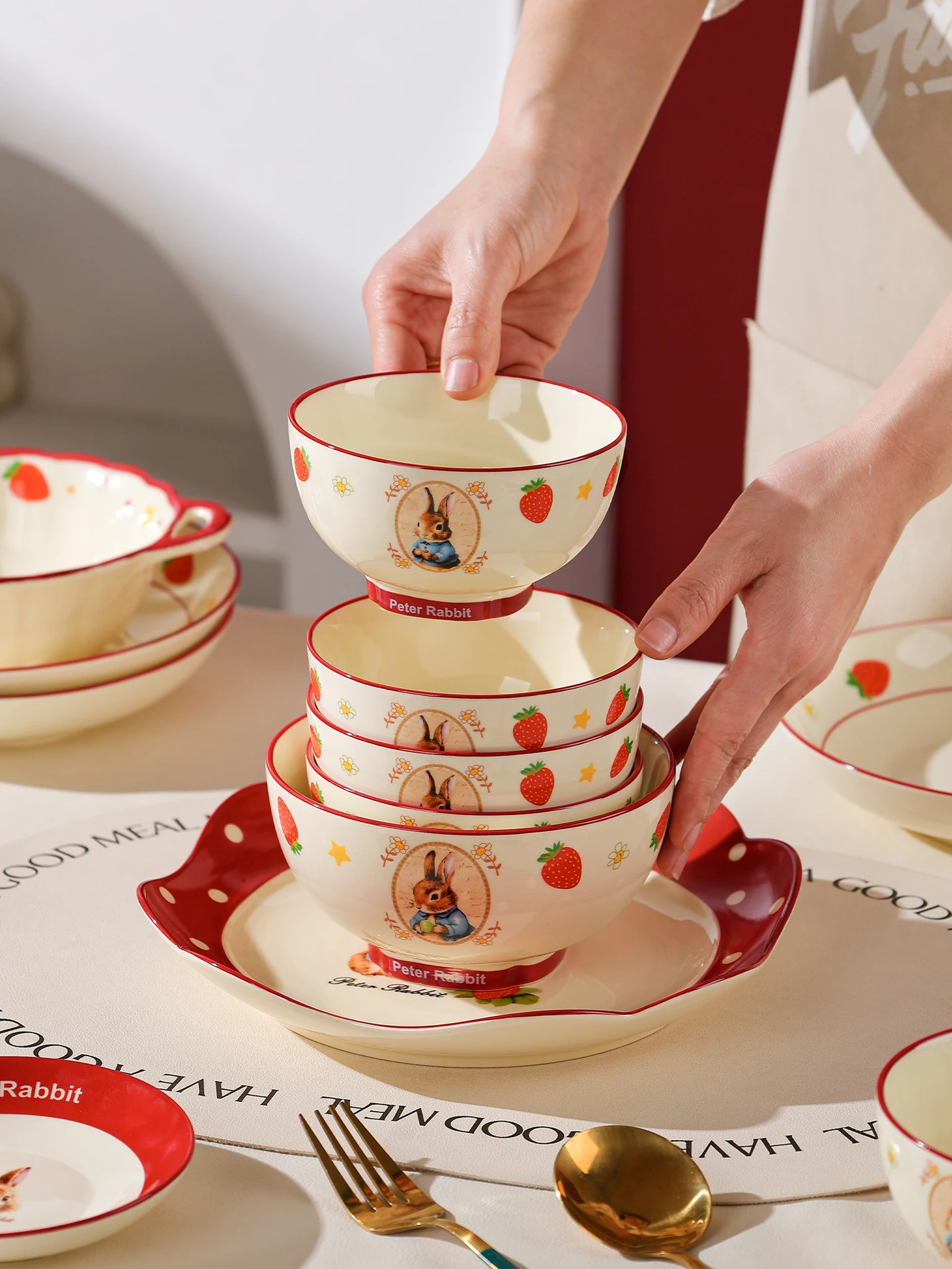 cute-cartoon-cerc-bowl-set-high-aesthetic-value-creative-home-use-dinnerware-set-single-person-meal-utensils-support-micro