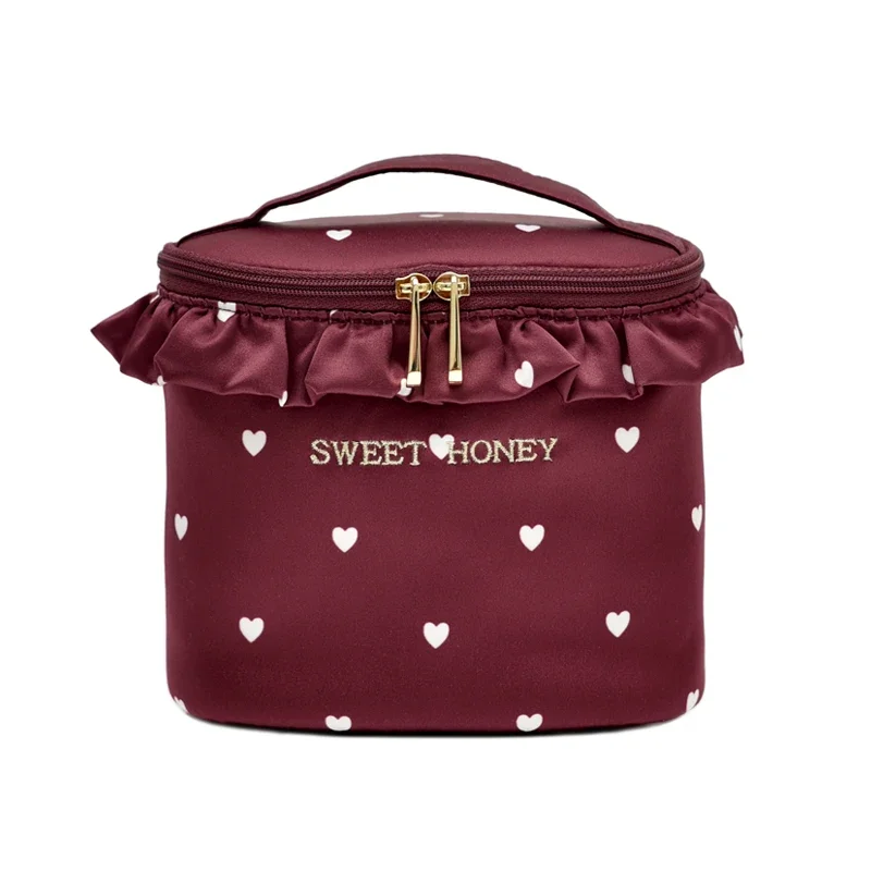 

Sweet love lace three-dimensional cosmetic bag travel storage portable small portable cosmetic bag bucket bag size optional