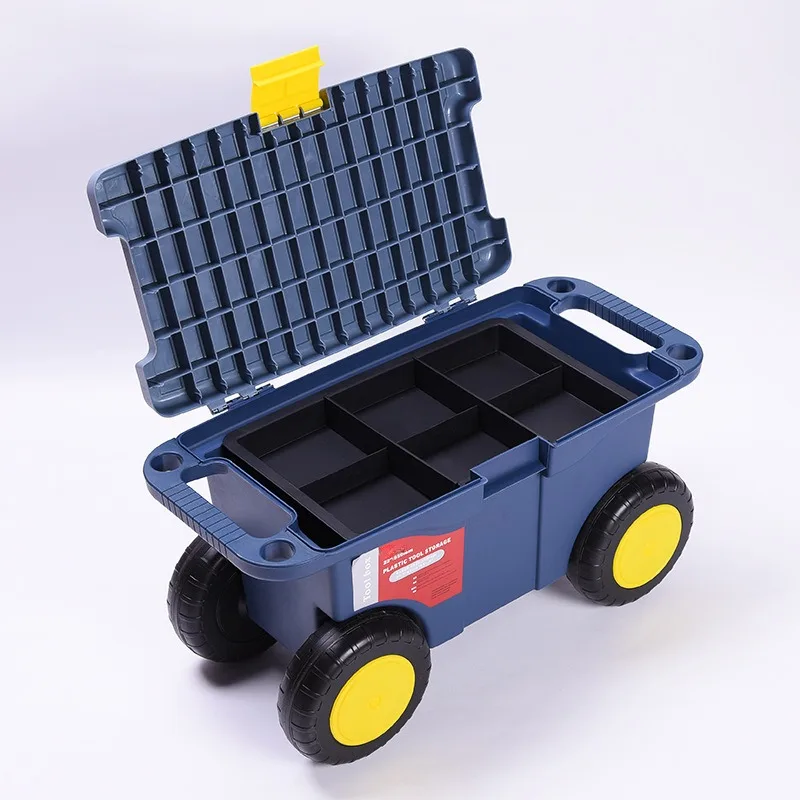 Plastic Gardening Rolling Storage Bin Garden Seat Storage Cart Weeding Planting Garden Tool Cart