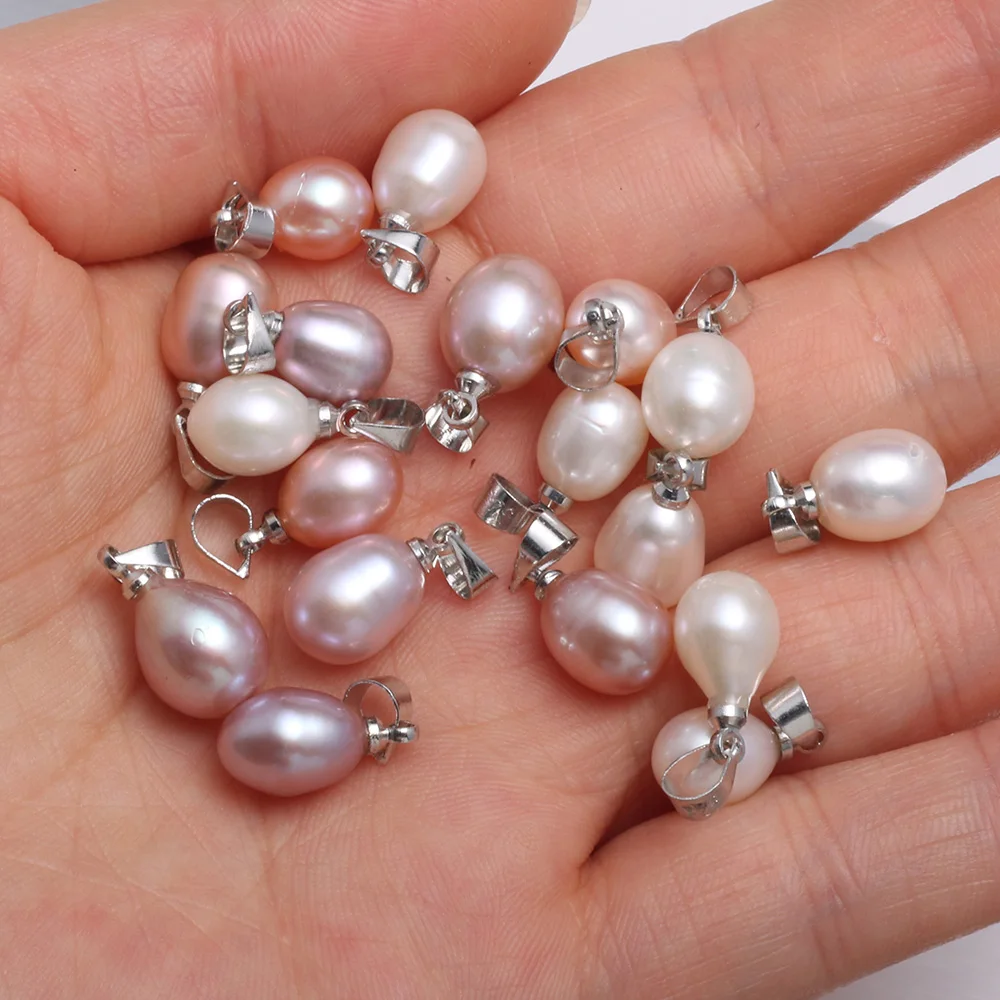 7-8mm AAA 4pcs Natural Freshwater Pearl Pendant Rice Beads Charms for Jewelry Making DIY Necklace Earrings Charms Accessories