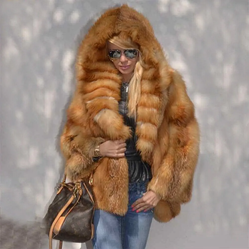 

Women Full Pelt Natural Real Red Fox Fur Coat Hooded Jacket Winter Warm Overcoat women's clothing trend 2024 New in coats