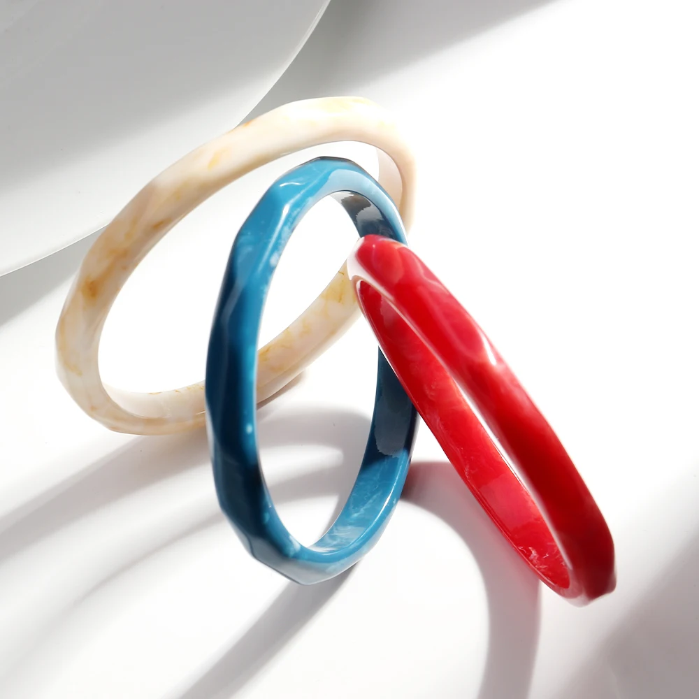 Bohemia Acrylic Cross-Section Geometric Thin Cuff Bangle for Women Boho Resin Irregular Bracelet 2025 Design Jewelry