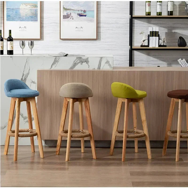 73cm Nordic Bar Chair Solid Wood High Foot Restaurant Seat Rotating Design Counter Stool Stable Load-bearing Kitchen Furniture