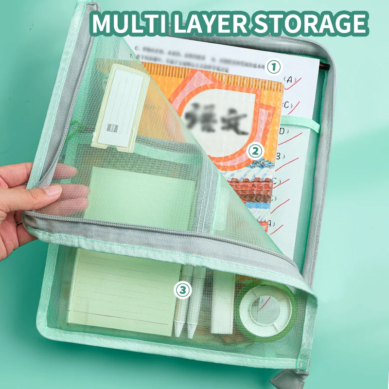 HUAJIE Large-Capacity A4 Document Organizer - Durable Nylon Double-Layer File Bag with Zipper, Ideal for Office & School Papers