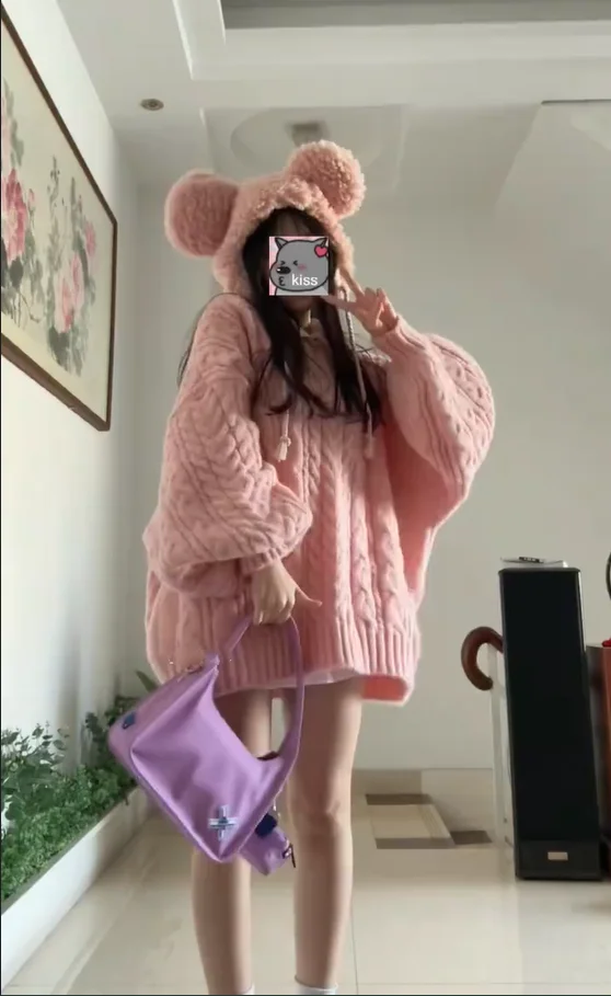 Мягкий уютный розовый женский свитер с v-образным вырезом, осенне-зимний вязаный топ, теплый, удобный, ленивый, модный, для поездок на работу