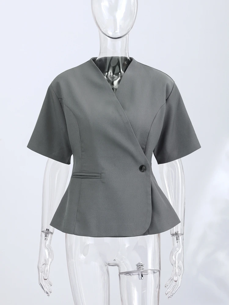 Elegante Blazer de Manga Corta para Mujer, con un Botón, Cuello en V, Cintura Ajustada, Chaqueta para Primavera/Verano 2026, Ropa de Uso Diario