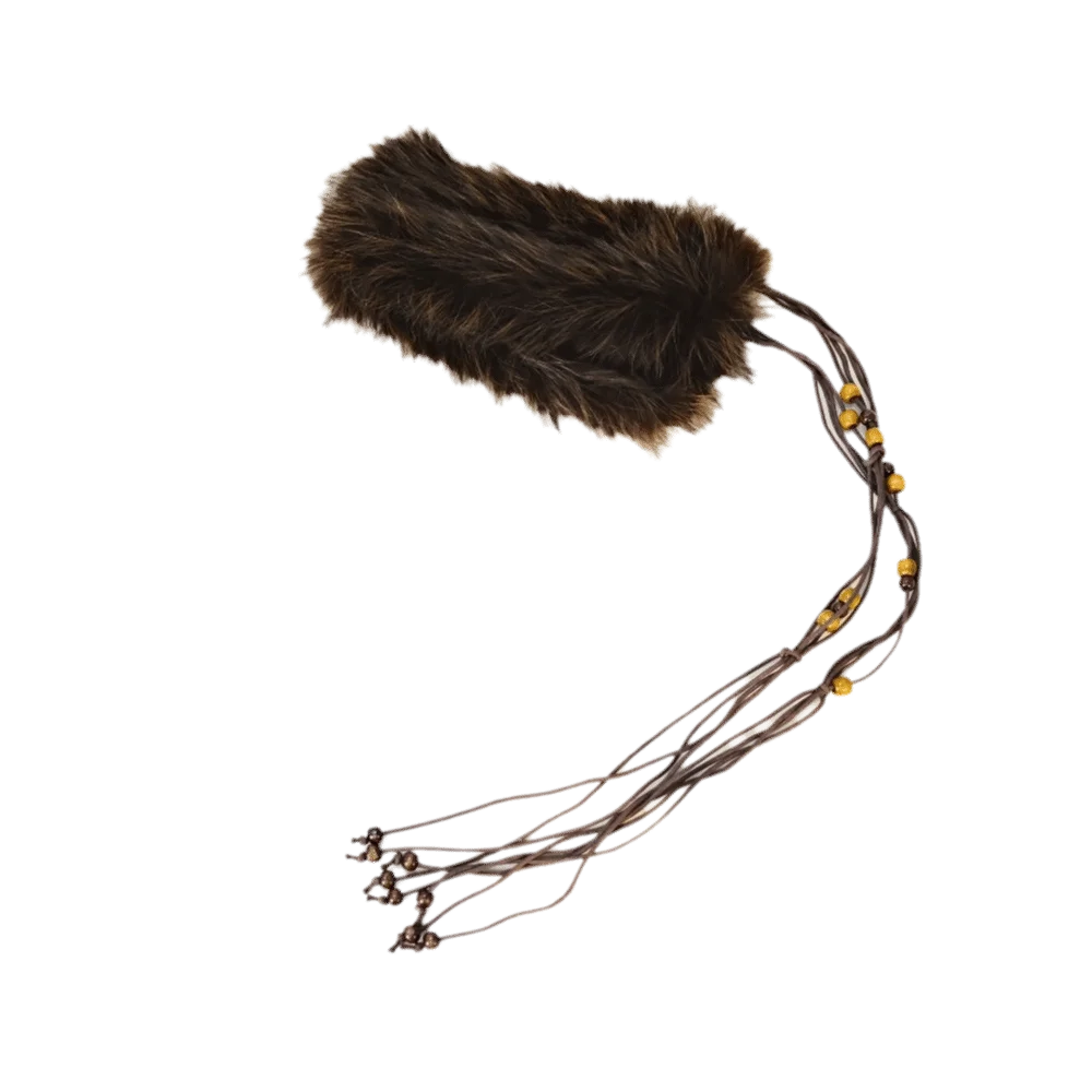 

Ретро Y2K меховой воротник шарф милый стиль деревянные бусины пушистый пояс крутой вид панк поясная веревка модный наряд