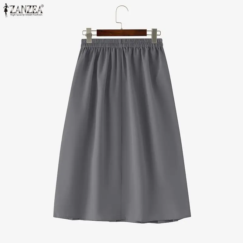 Elegant ZANZEA OL Work Women Skirts Summer Solid Color Long Skirt Pleated Party Vestidos Streetwear Oversize S-2XL Bottoms