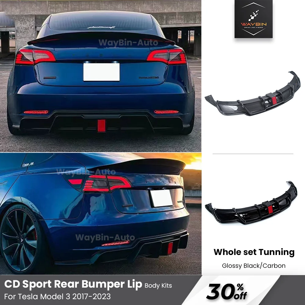 

Model 3 Body Kit Rear Bumper Lip Spoiler with Pilot Light For Tesla Model 3 2017-2023 CD Sport Rear Diffuser Auto Accessories