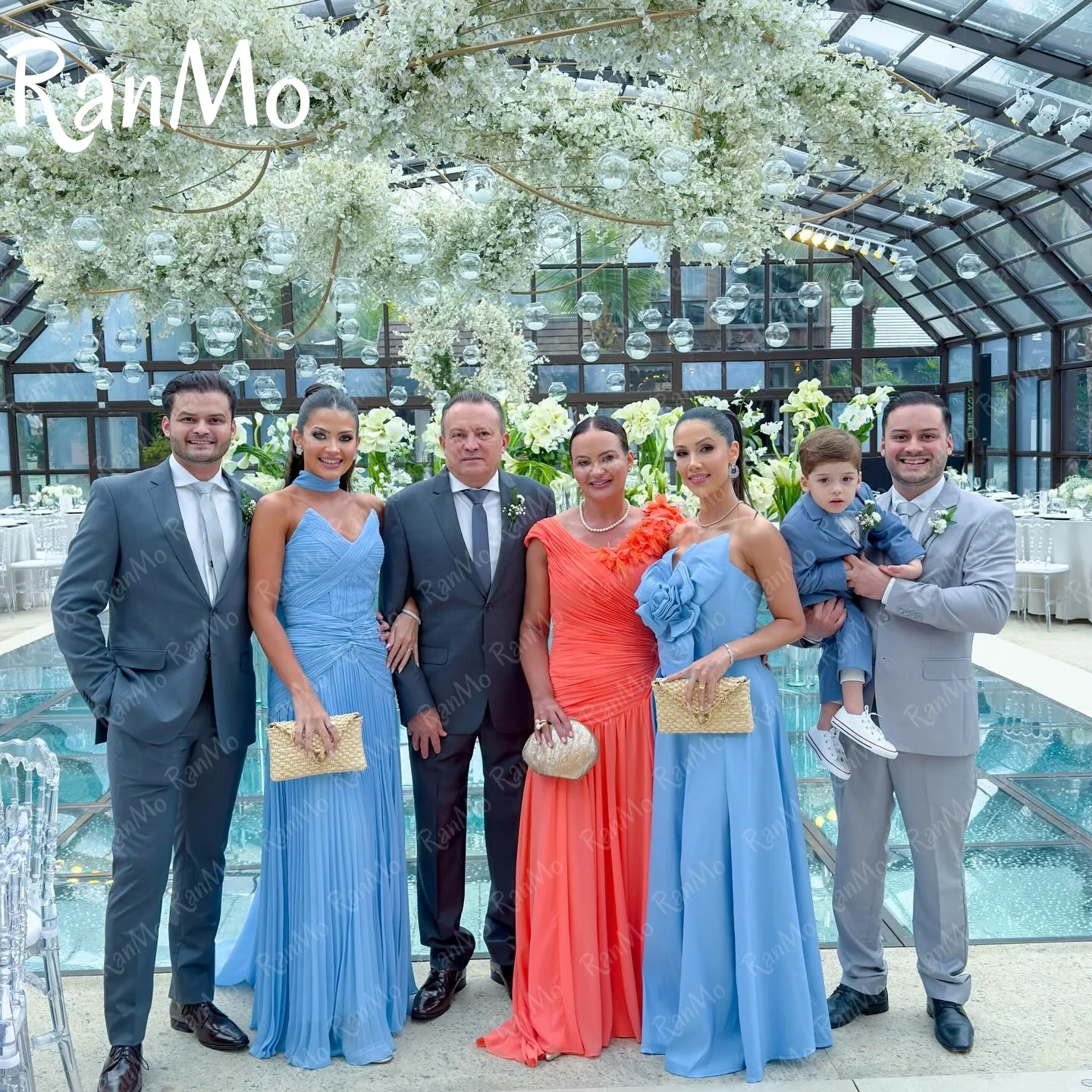 فستان سهرة طويل من الشيفون باللون الأزرق السماوي الجديد من Ranmo 2025 مع لف فستان حفلة موسيقية عربي سعودي مطوي فستان حفلات دبي مخصص