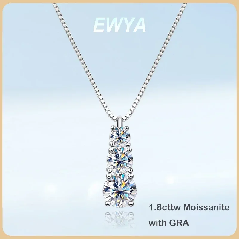 

EWYA Trendy 925 Sterling Silver Real 1.8cttw Moissanite Pendant Necklace for Women Anniversary Diamond Necklaces Fine Jewelry