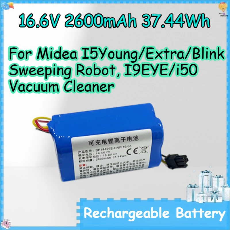 16.6V 2600mAh 37.44Wh Rechargeable Batteries for Midea I5Young/Extra/Blink Sweeping Robot, I9EYE/i50 Vacuum Cleaner