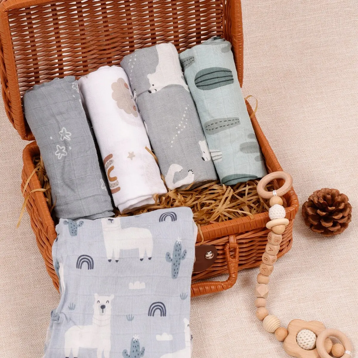 60*60cm 5Pcs Set Multi-Use Feeding Burp Cloth Towel Super Soft Bamboo Cotton Muslin Blankets Baby Burp Cloth Set