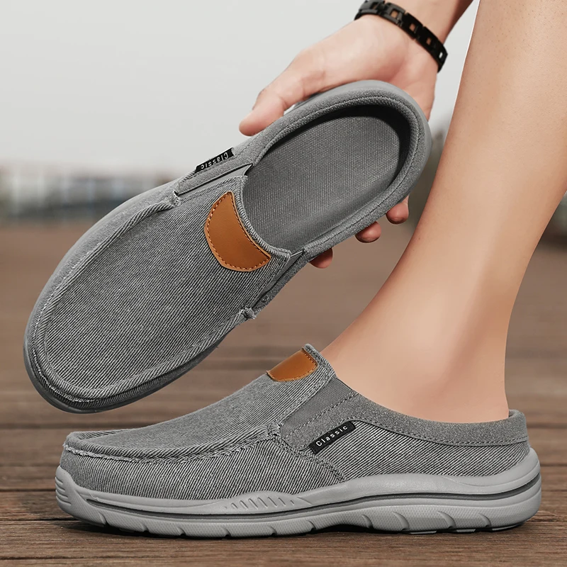 2026 Summer Men Half Shoes Casual Canvas Shoes Lightweight Comfortable Mules For Men Slippers Dropshipping Big Size 47 48
