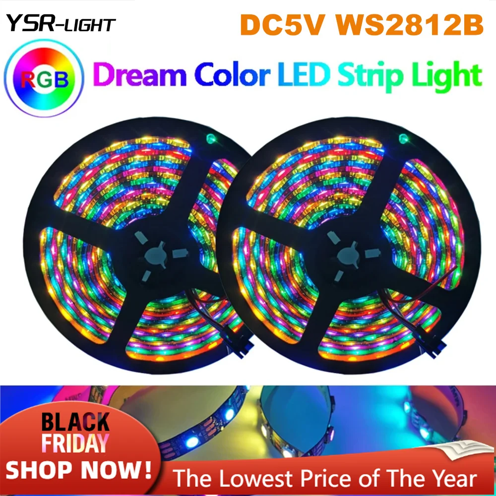 DC5V WS2812B Smart LED Light Strip 5050 Dream Color RGBIC Black PCB 30 60Leds Individually Addressable Waterproof for Cool Decor