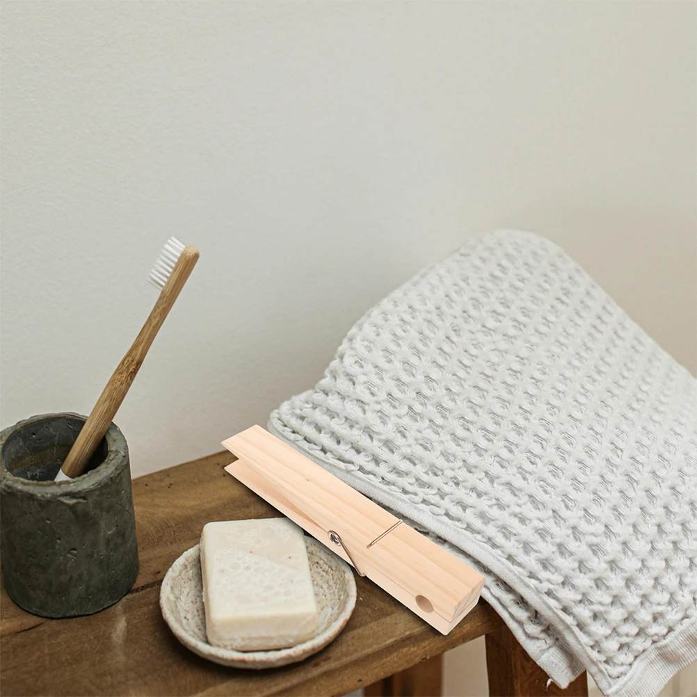 

2pcs Giant Wooden Clothespin Towel Holder Bathroom Rack Clips Hanger Secure Large Bath Towels Rustic Laundry Outdoor