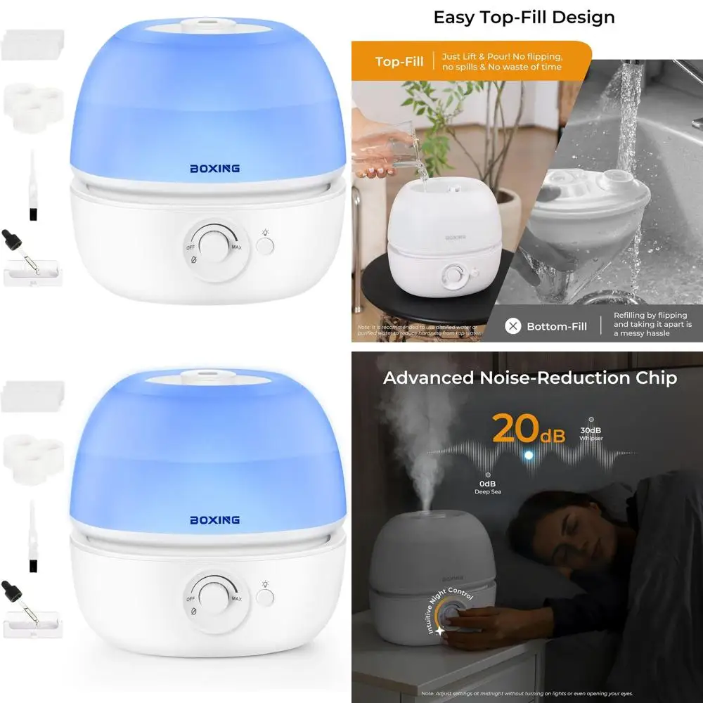 

Бесшумный увлажнитель воздуха с холодным туманом объемом 3 л для спален, детских комнат и рабочих пространств, с верхней заливкой, 30-часовая работа, аромадиффузор, ночник