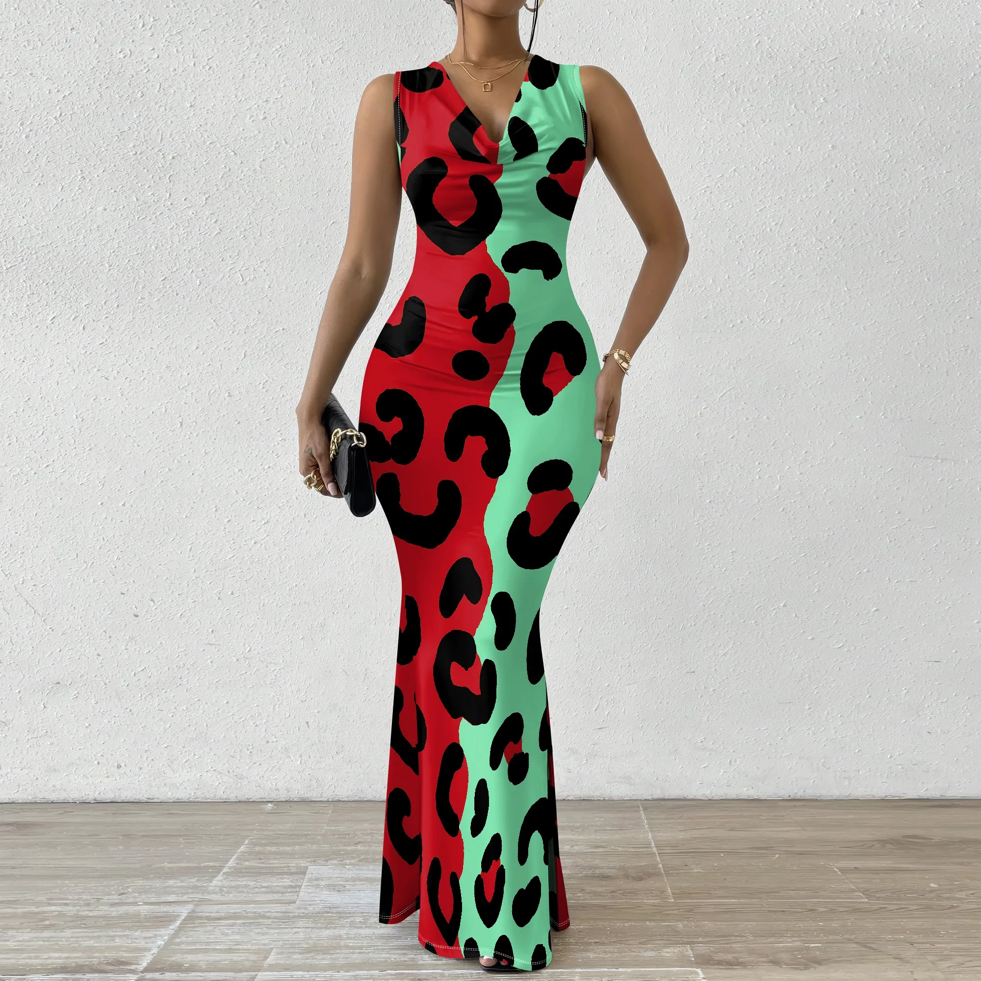 

Colorblock Leopard Print Sleeveless Maxi Dress XS-2XL Sexy Bodycon Style for Nightclub, Valentine’s Day or Christmas Party