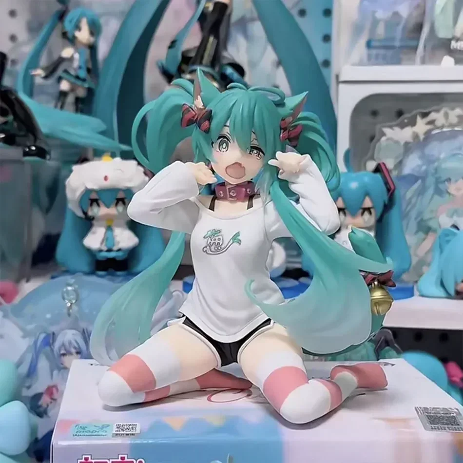Figura de Acción de Hatsune Miku para Escritorio, Linda, 11 cm, Versión con Camiseta Neko Figura de Anime, Modelo de Chica Kawaii, Juguete de Regalo