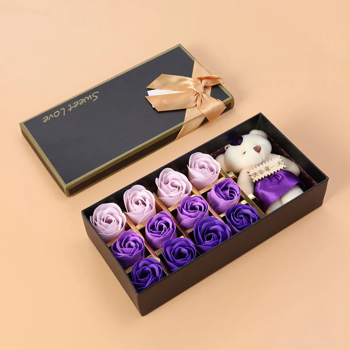 

12Pcs Gradient Simulation Rose Soap Flower Gift Box Multicolor Scented Petals Home Wedding Party Decor Soap Flower Gift Box
