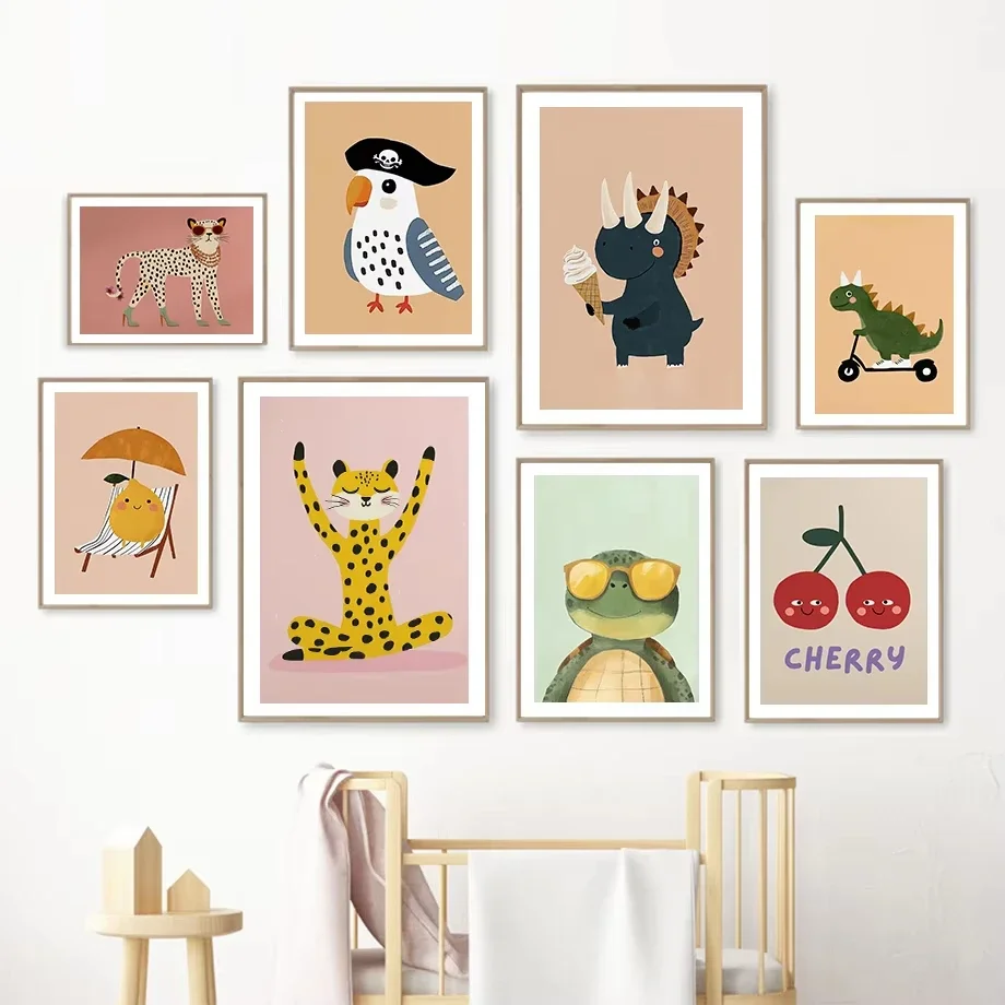 Cute Turtle Scooter Dinosaur Yoga Leopard Interesting Animals Fashion Wall Art Canvas Painting Nordic Poster Children's Room