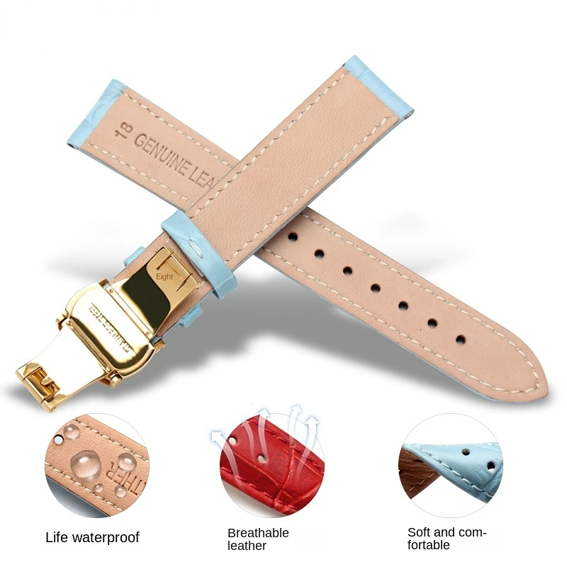 White red sky blue pink genuine leather strap High quality ladie\'s watch band 10mm 12mm 14mm 15mm 16mm 18mm bracelet Accessories