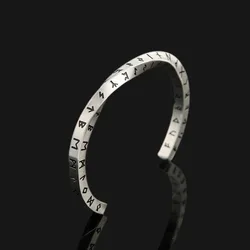 Trendy Charm Nordic Futhorc Twist Cuff Bangles for Men Women Stainless Steel Retro Viking Runes Bracelets Jewelry Gift Wholesale