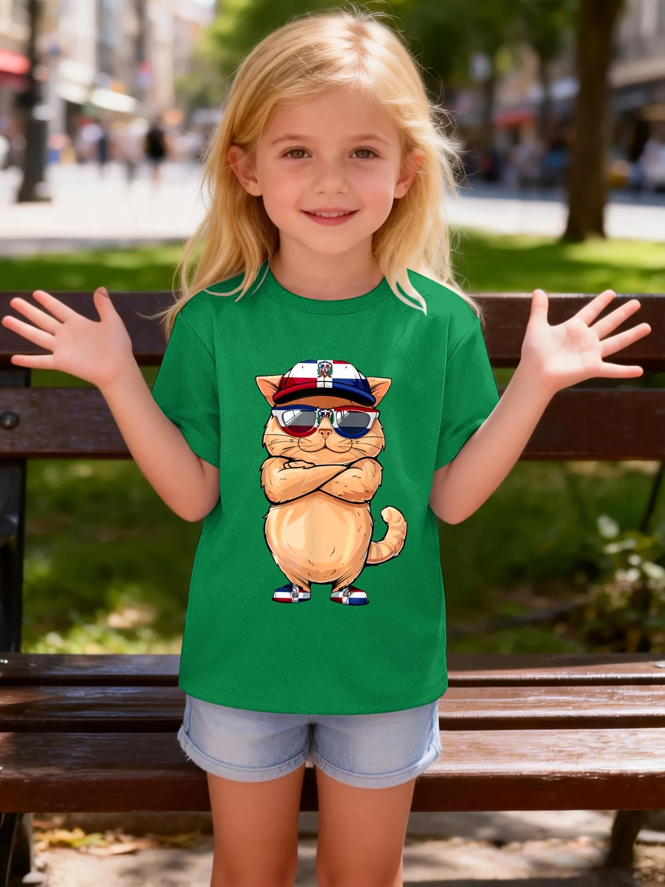 Cool Orange Cat Dominican Cap Sunglasses Cartoon Graphic Print T Shirt Family Matching Boys Girls Kids Casual Short Sleeve Tops