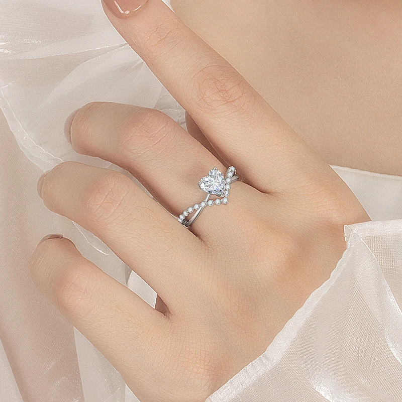 PERMANY 1CT Heart Cut Moissanite Ring for Women S925 Pure Silver Laboratory Diamond Elegant Luxury Wedding Jewelry