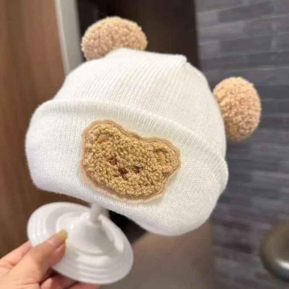 

0-3 Years Old Windproof Solid Color Baby Knitted Hat Soft Cute Winter Hat Cartoon Plush Ball Beanie Hats Newborn Toddler