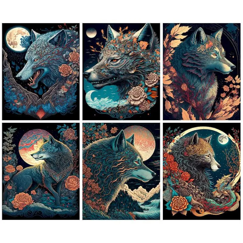 

CHENISTORY Full Diamond Mosaic Abstract Wolf 5d Diamond Painting Animals Cross Stitch Kits Embroidery Needlework Home Supplies