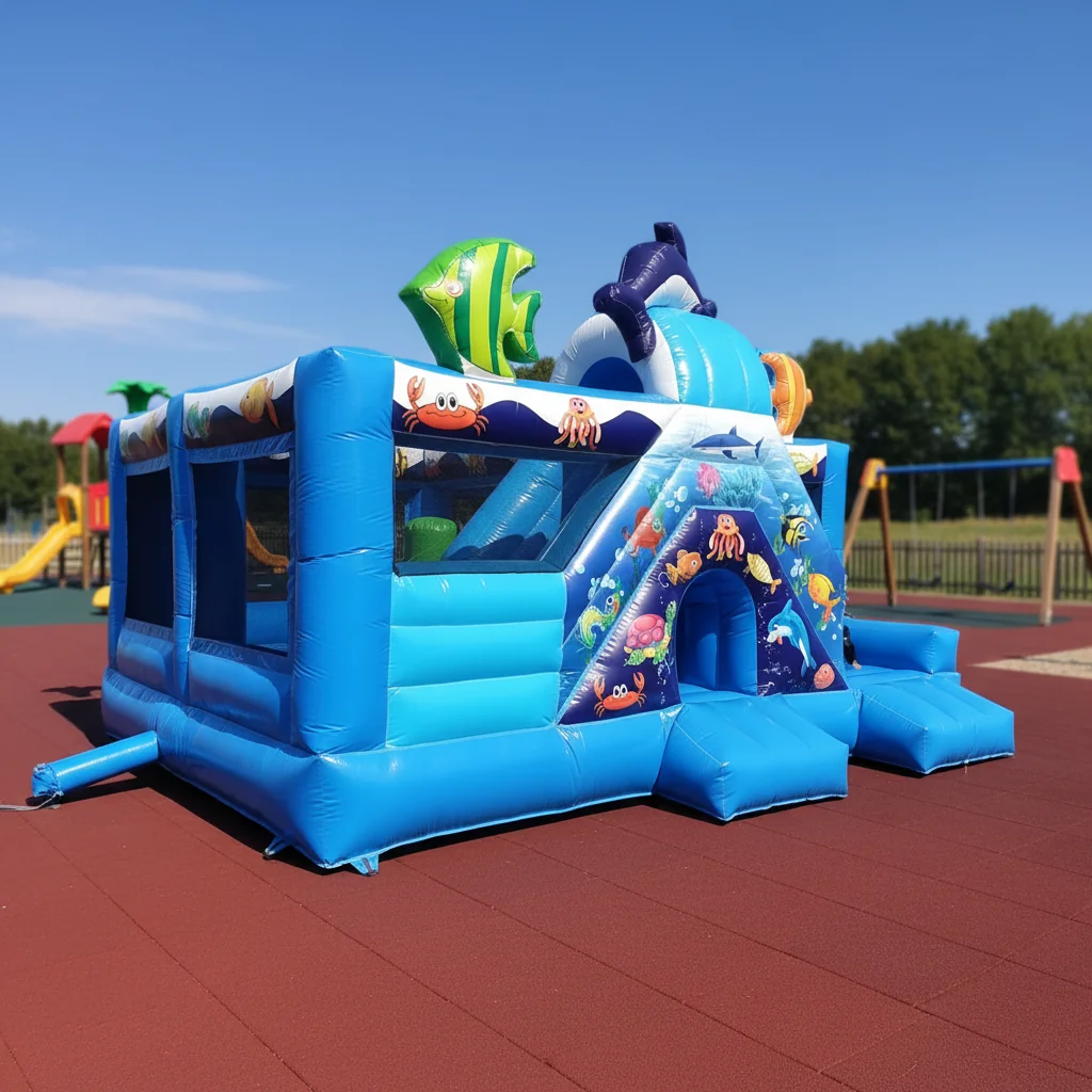 Customizable Eco Friendly Kids Inflatable Bounce House PVC Bouncy Castle Undersea World Theme with Colorful Slide for Playground