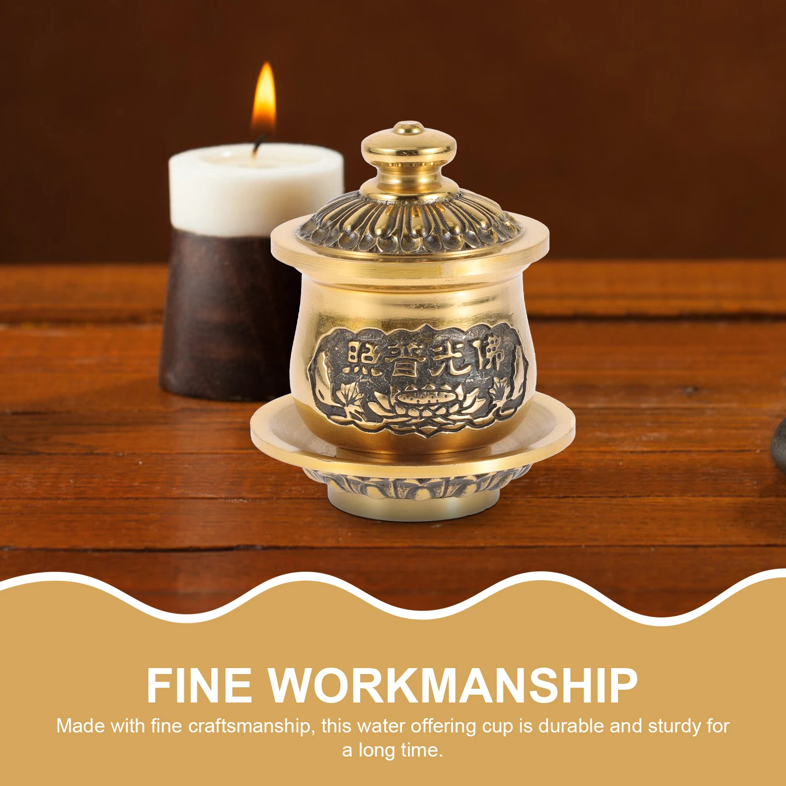 

Copper Water Offering For Temple Church Blessing Rituals Holy Meditation Bowl With Lid Metal Worship Container Relief