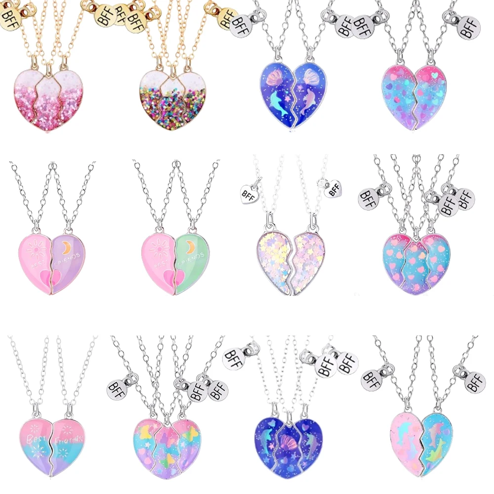 New Sequin Heart Necklaces for Women Girls Magnet Love Star BFF Charm Shinny Clavicle Chain Friendship Party Jewelry Gifts 2024