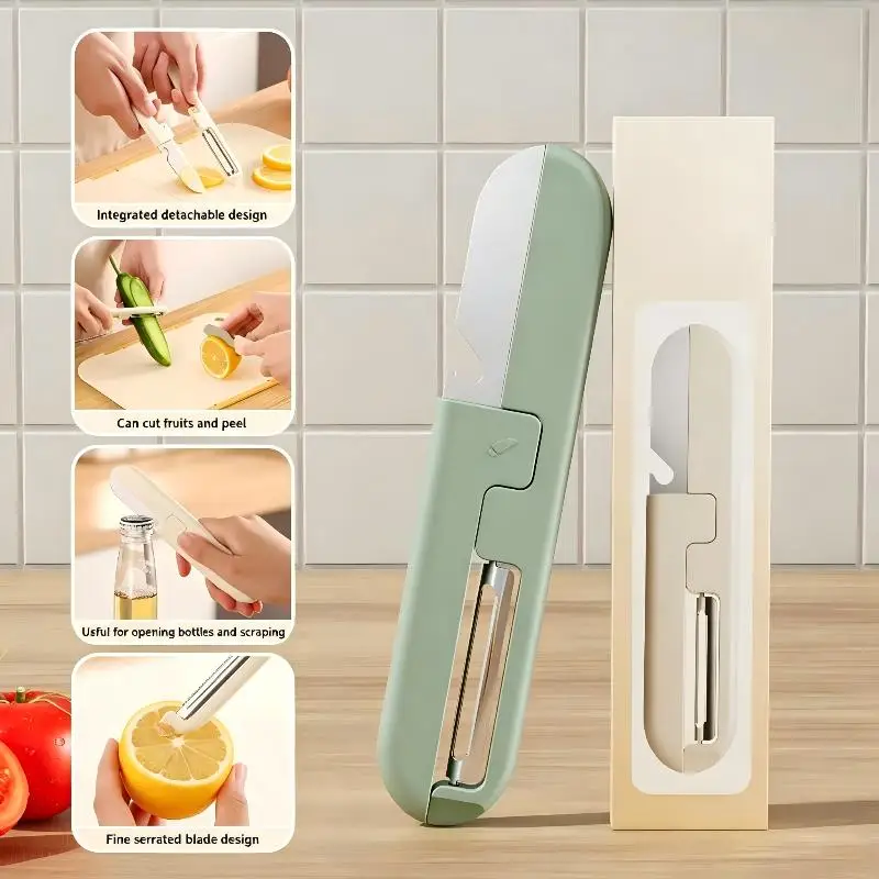 ~Multi-Functional Split‑Design Multi‑Purpose Fruit Knife, Portable Stainless Steel Peeler & Cutter With 135° Rotatable Peeling