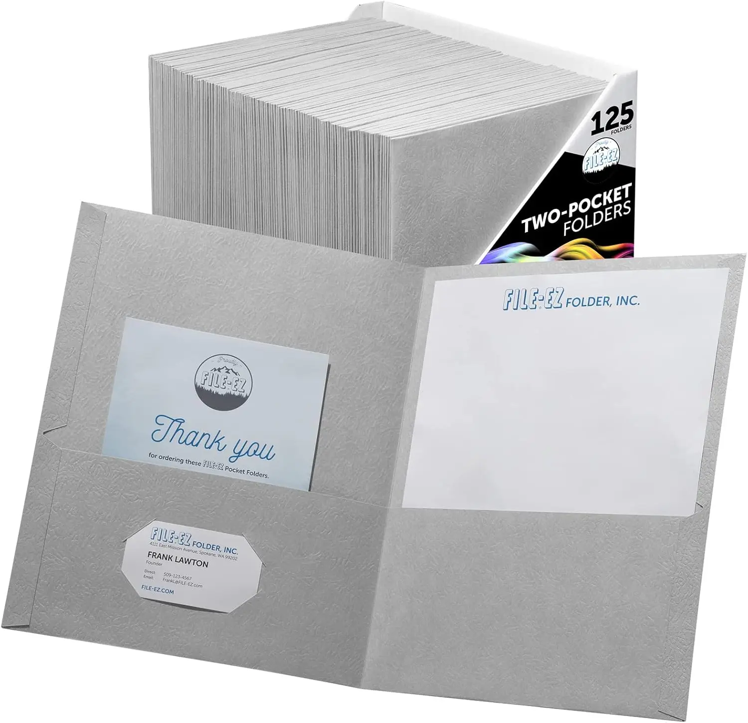 

Папки с двумя карманами, серые, 125 шт., из текстурированной бумаги, формат Letter, для школы и офиса