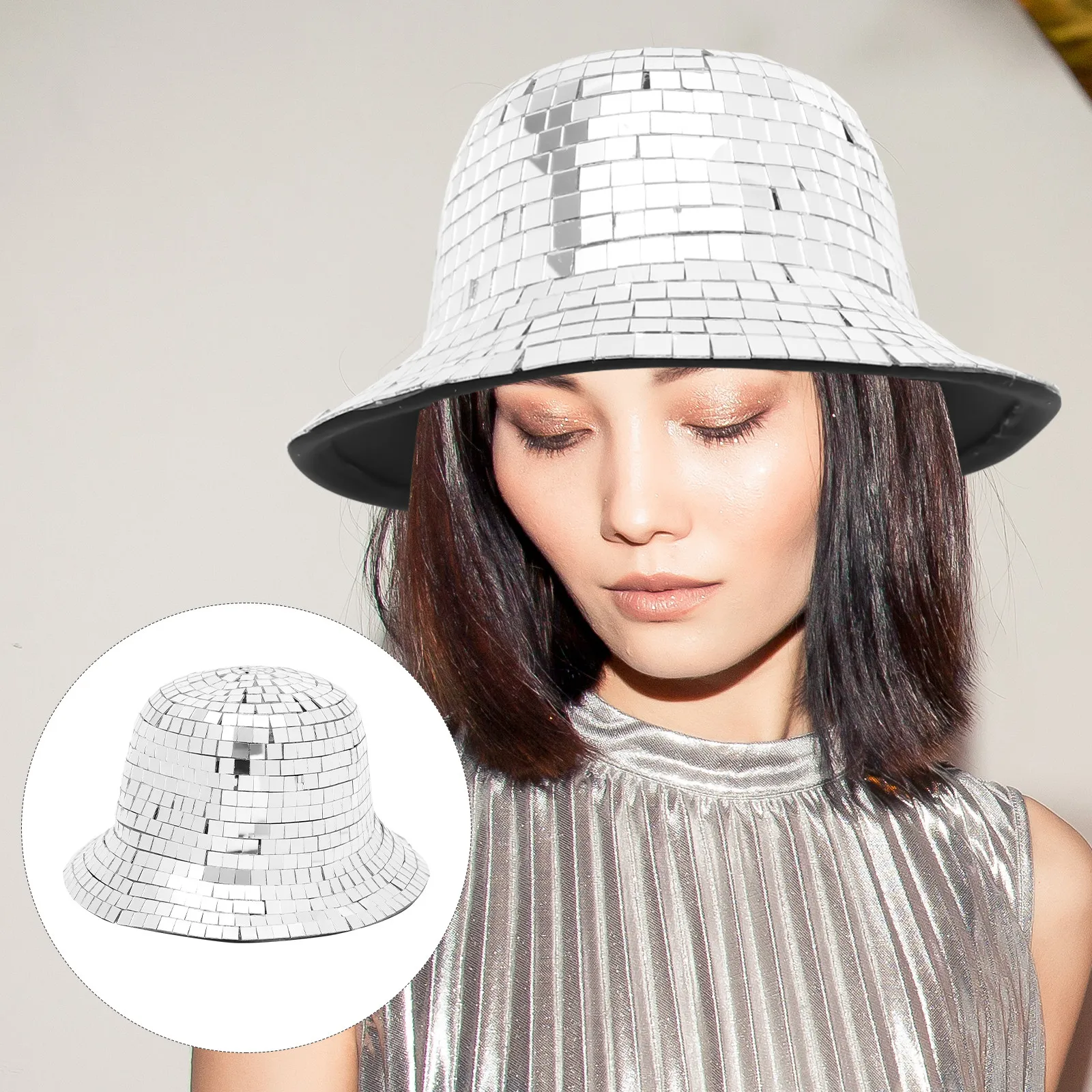 

Disco Ball Cowgirl Hat Sparkly Mirror Bucket Hat for Party Carnival Cosplay Stage Performance Photo Prop Unisex Fashion